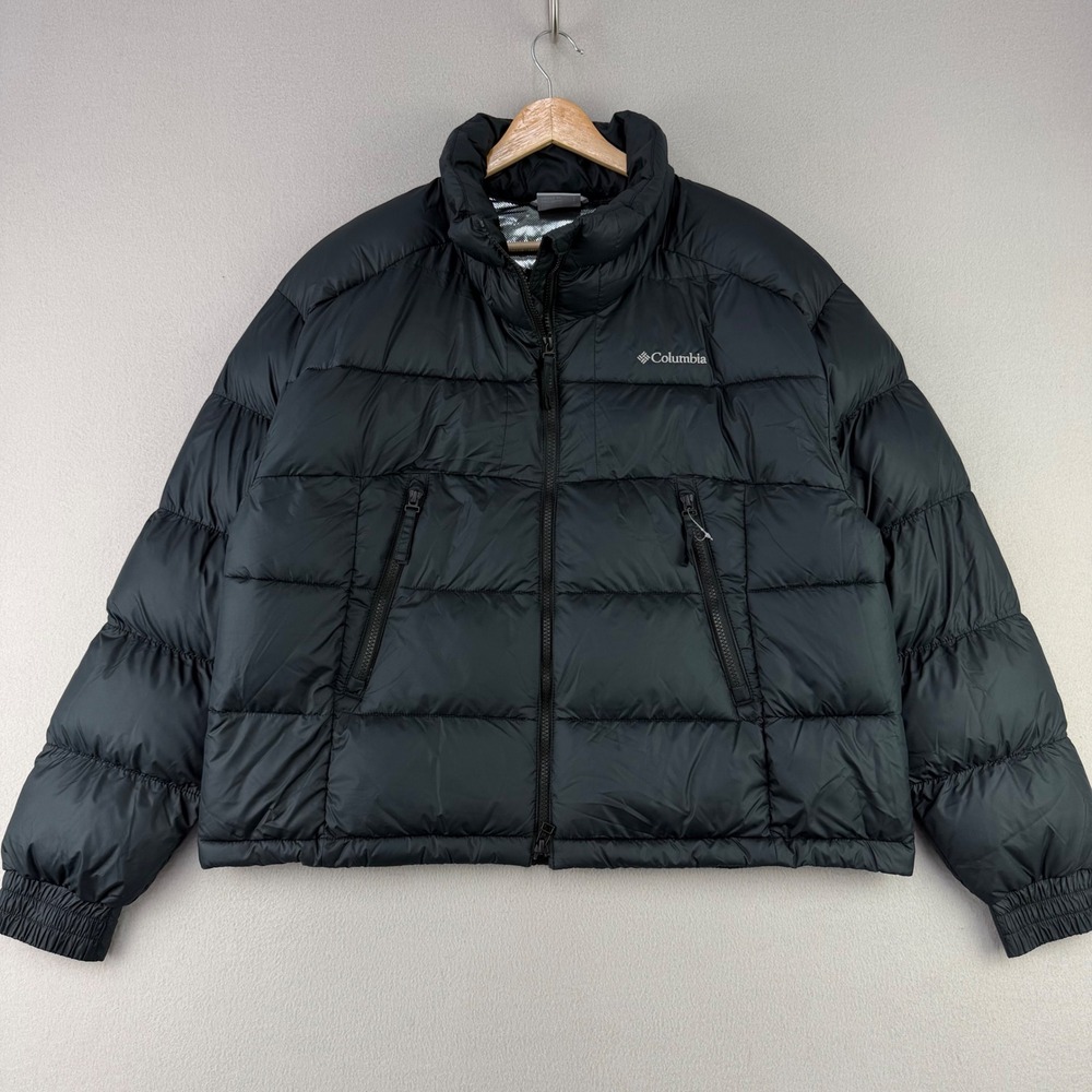 Columbia Pike Lake Cropped Jacket Omni-Heat Puffer Women L Black Quilted FullZip